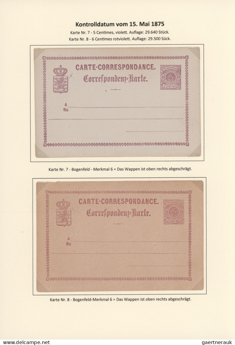 Luxembourg - Postal Stationery: 1874/1878. Die Bogen-Merkmale der Luxemburgische