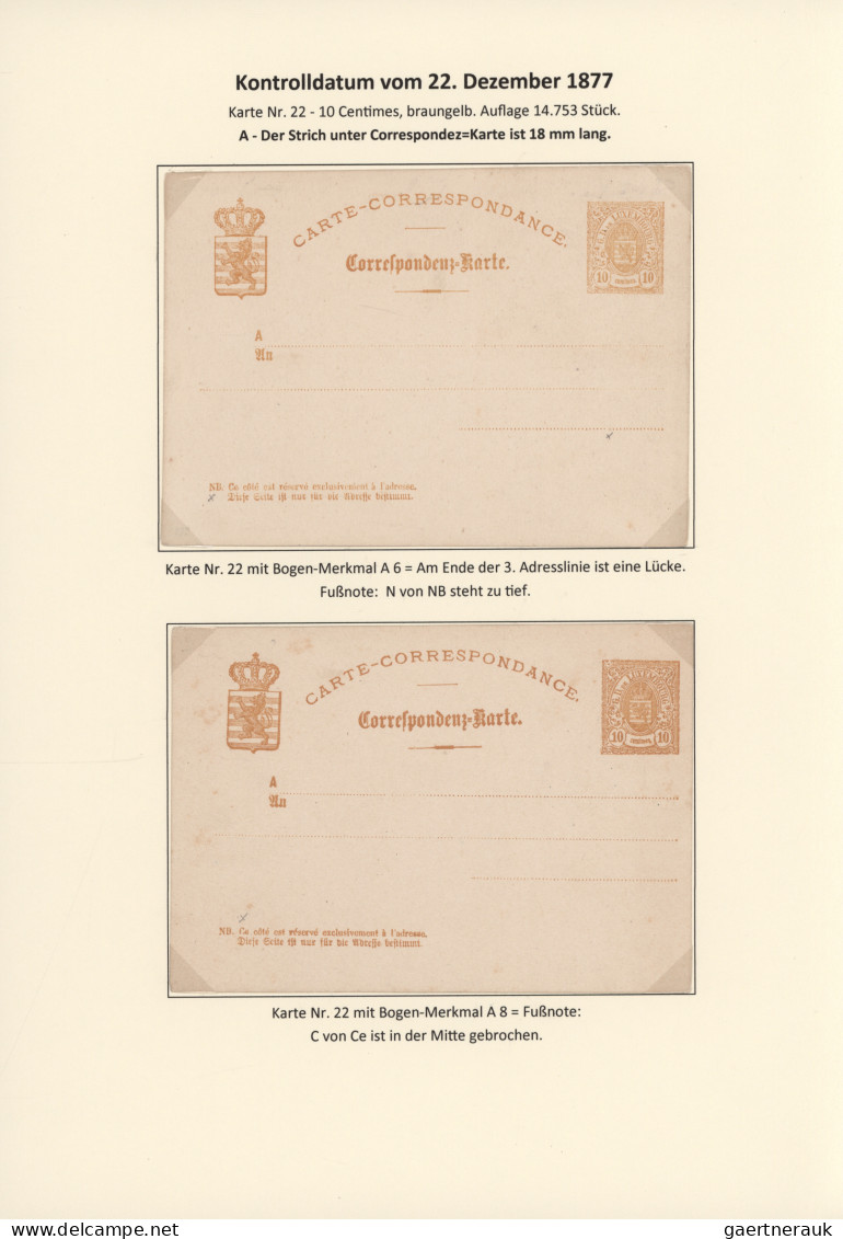 Luxembourg - Postal Stationery: 1874/1878. Die Bogen-Merkmale der Luxemburgische