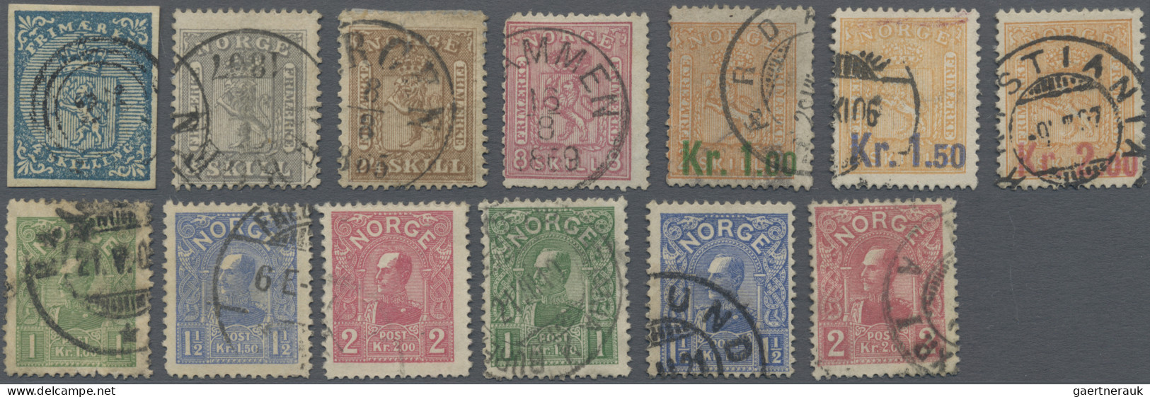 Norway: 1855/1909, Fine Used Lot Of 13 Stamps Incl. Michel Nos. 1, 7, 10, 15, 62 - Gebraucht