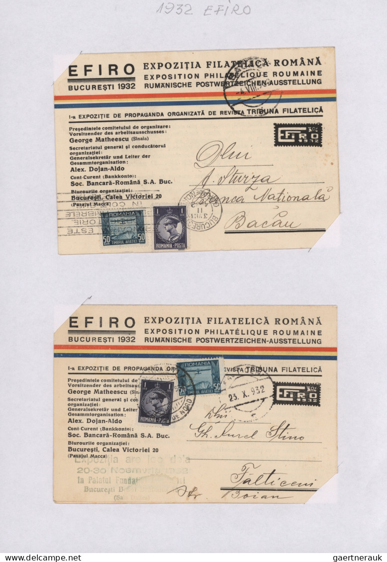 Romania: 1932 "EFIRO Exhibition" and others: Postal & Philatelic history collect