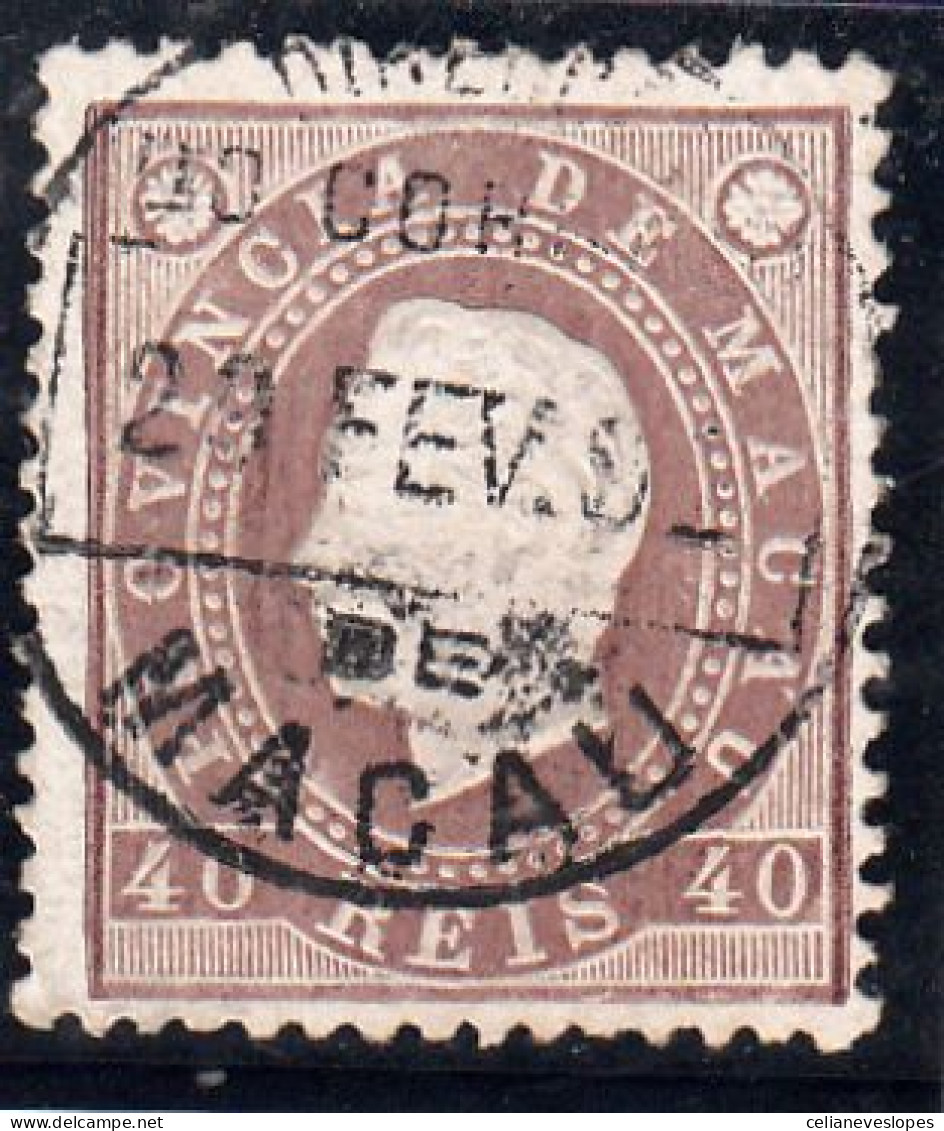 Macau, Macao, D. Luis I Fita Direita, 40 R. Castanho D12 3/4, 1887, Mundifil Nº 36 Used - Used Stamps