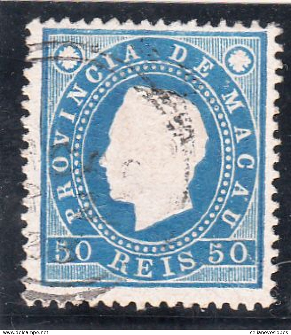Macau, Macao, D. Luis I Fita Direita, 50 R. Azul D13 1/2, 1887, Mundifil Nº 37 Used - Used Stamps