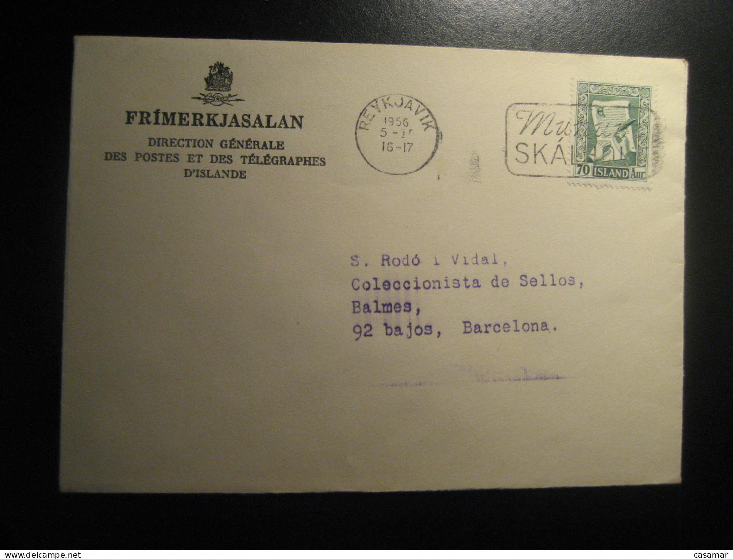 REYKJAVIK 1956 To Spain Cancel Cover ICELAND - Briefe U. Dokumente