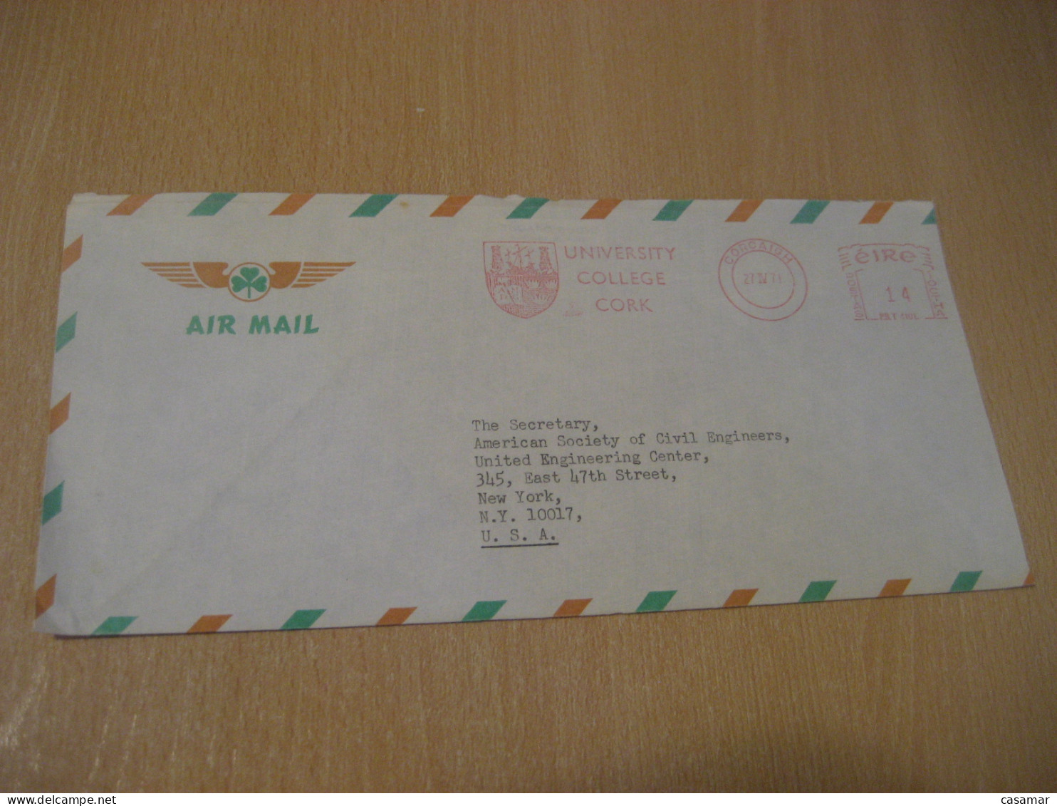 CORCAIGH 1971 To NY New York USA University College CORK Air Meter Mail Cancel Cover IRELAND Eire - Covers & Documents