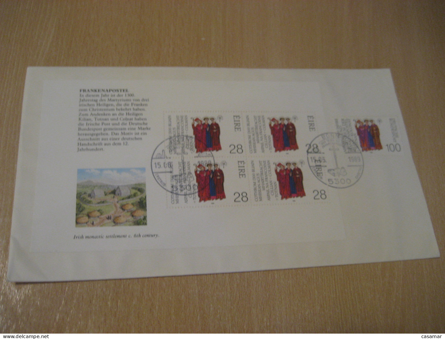 DUBLIN 1989 1330 Year Kilian Kolonat Totnan Germany Religion FDC Bloc Cancel Cover IRELAND Eire - Brieven En Documenten