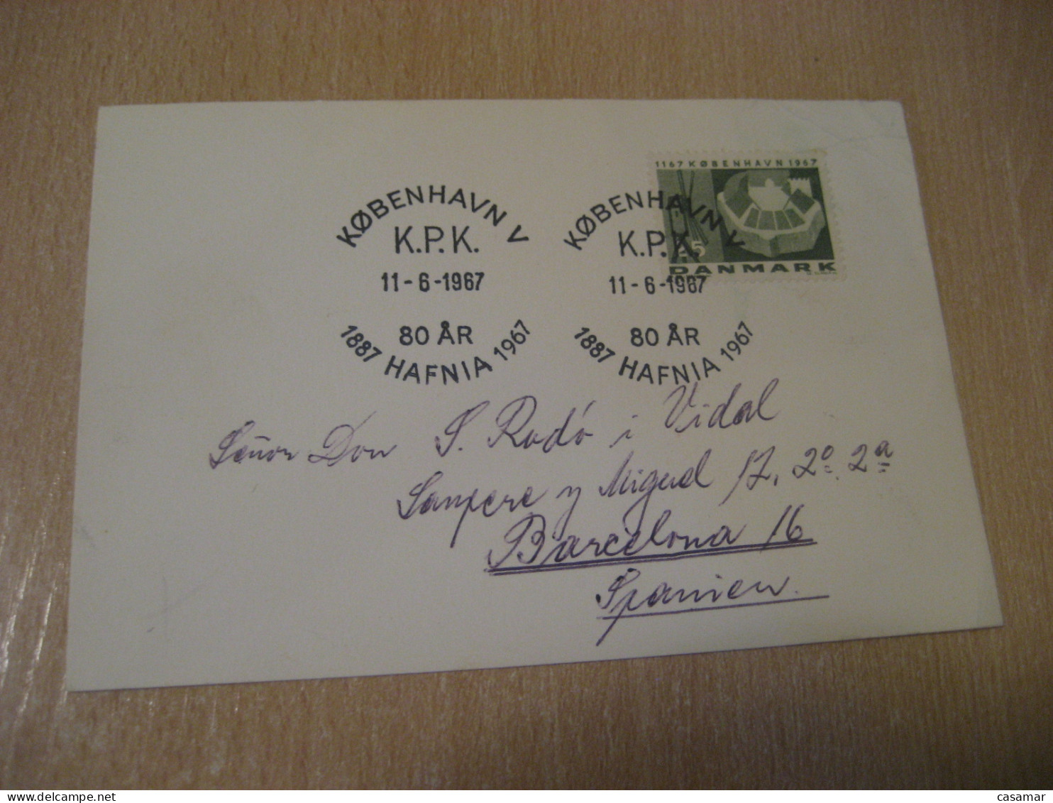 COPENHAGEN 1967 Hafnia 80 Year Cancel Card DENMARK  - Briefe U. Dokumente