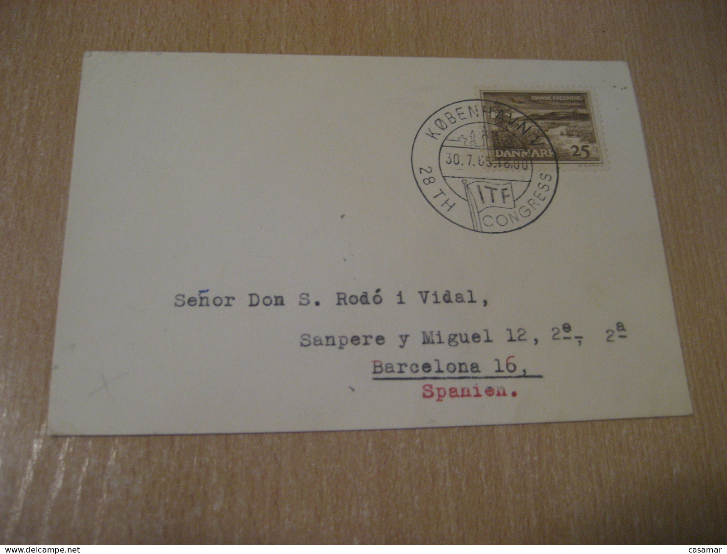 COPENHAGEN 1965 ITF 28th Congress Cancel Card DENMARK  - Lettres & Documents