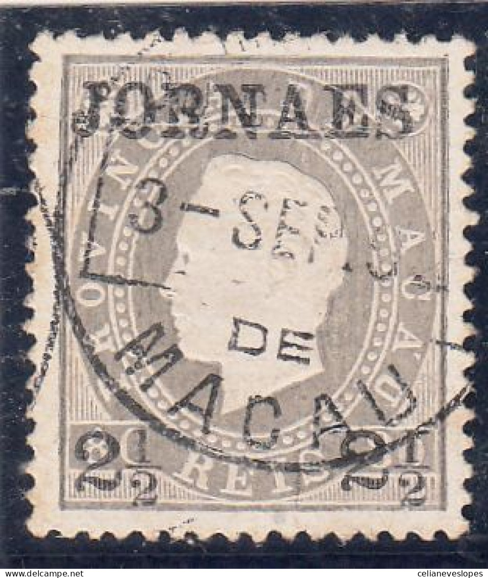 Macau, Macao, D. Luis I Fita Direita Com Sobretaxa, 2 1/2 R. S/ 80 R. Cinzento D13 1/2, 1892, Mundifil Nº 44 Used - Used Stamps