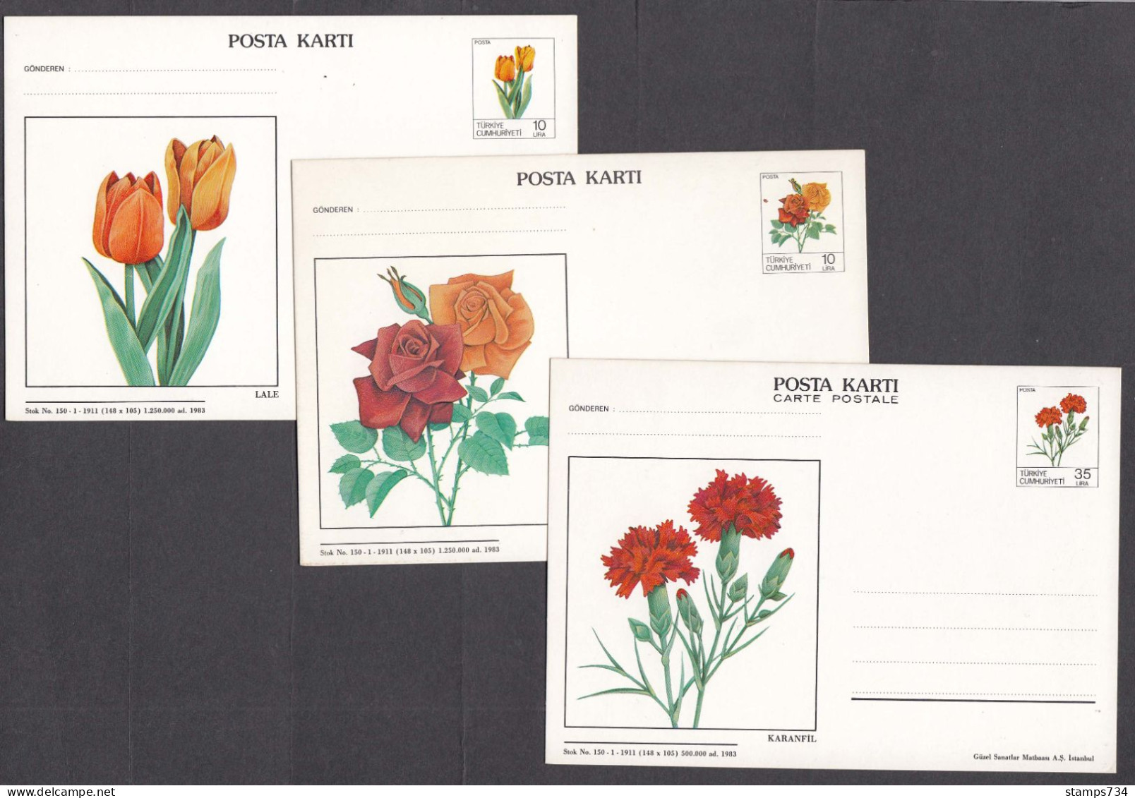 Turkey 1983 - Postal Stationery "Flowers" (full Set), Mint - Enteros Postales