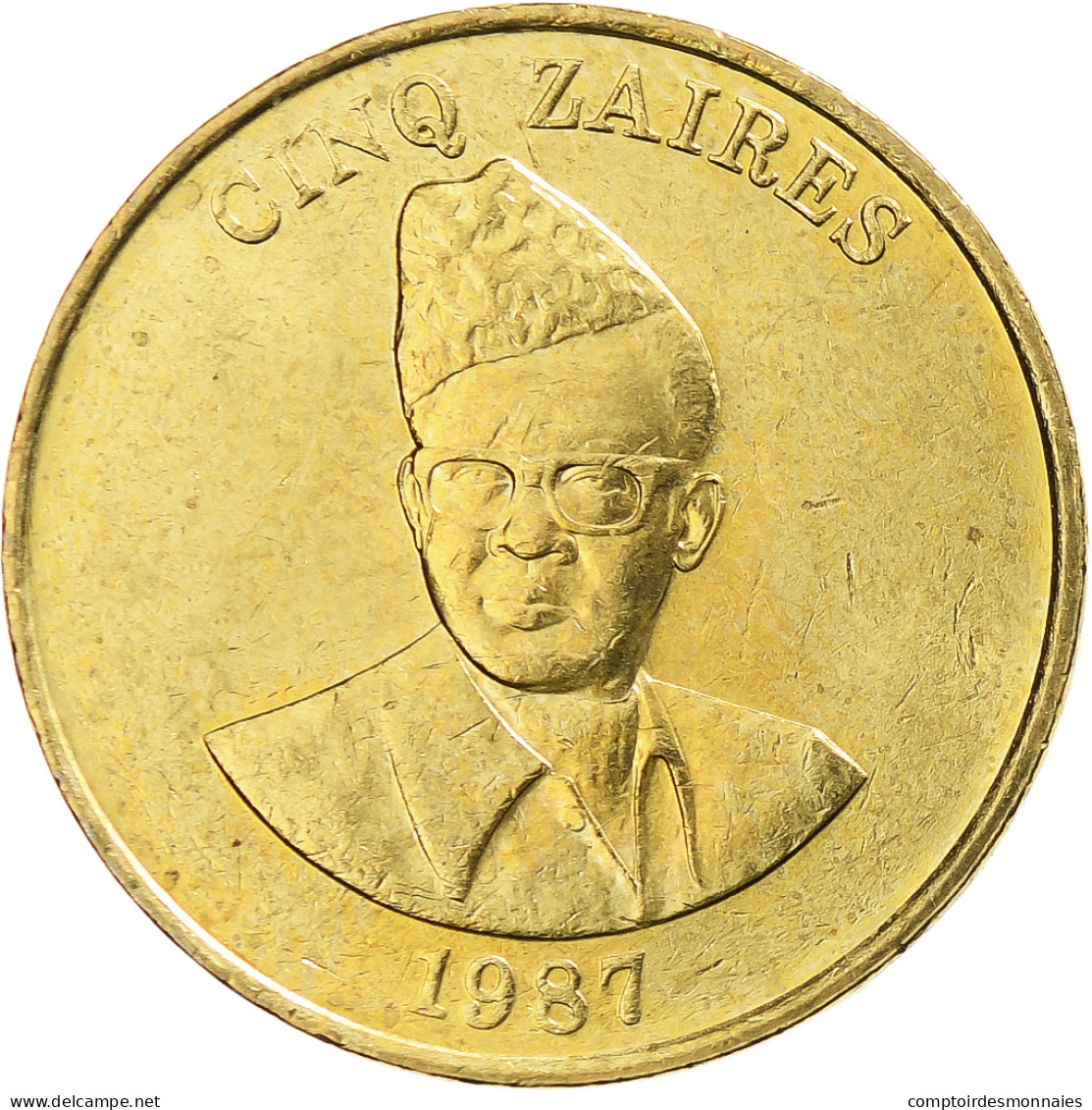 Monnaie, Zaïre, 5 Zaïres, 1987, SPL, Laiton, KM:14 - Zaïre (1971-97)