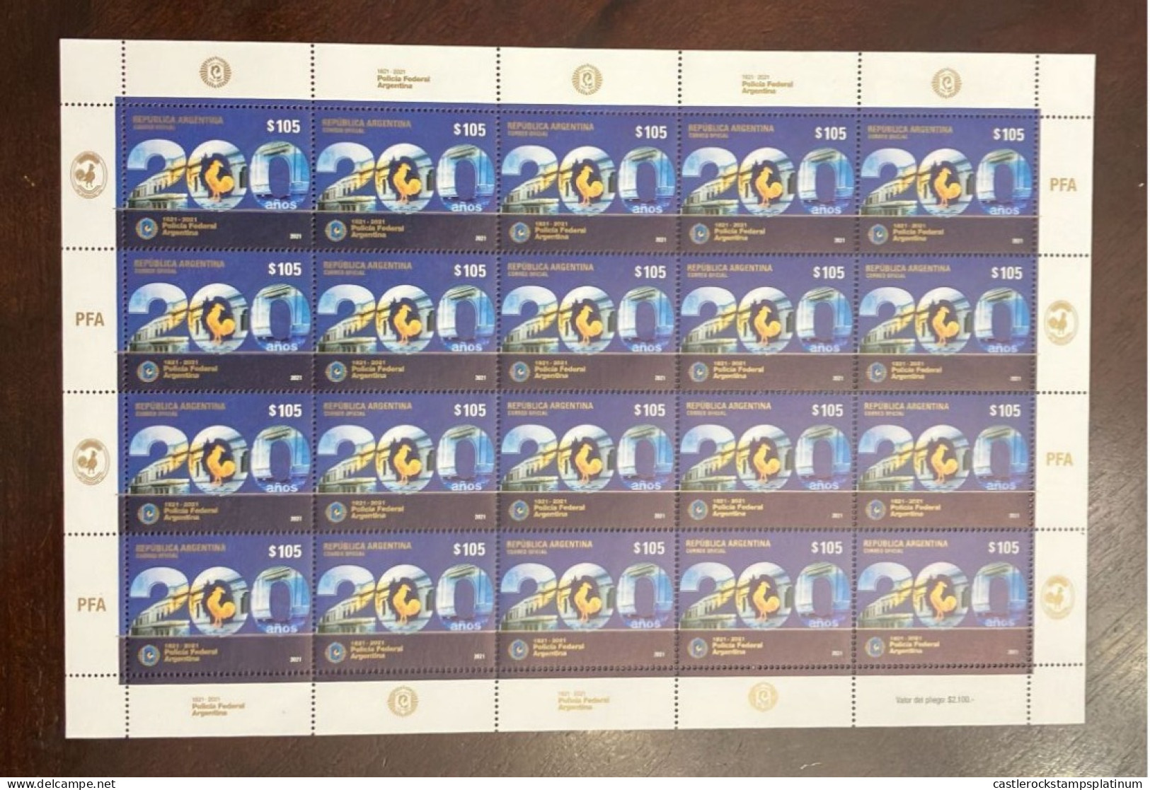 P) 2021 ARGENTINA, 200TH ANNIVERSARY FEDERAL POLICE ARGENTINA, MILITARY, FULL SHEET, MNH - Sonstige & Ohne Zuordnung
