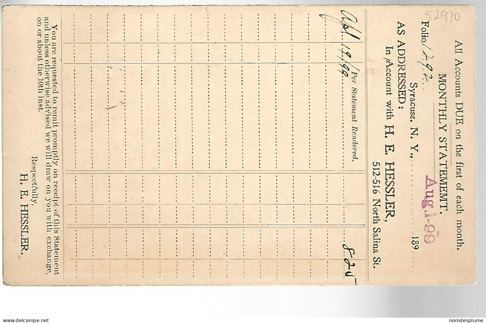 52970 ) USA Postal Stationery Troy  Postmark 1899 - ...-1900