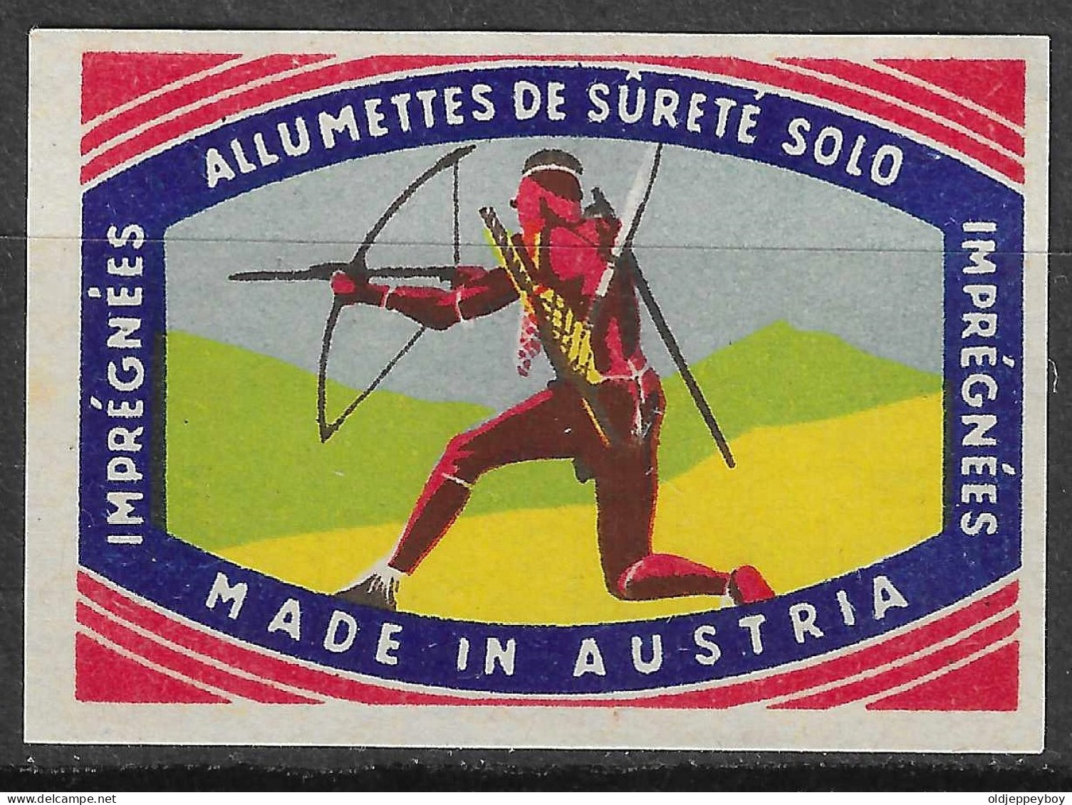 MADE IN AUSTRIA HUNGARY Phillumeny MATCHBOX LABEL Allumettes De Sureté Solo - Imprégnées 3.5 X 5 Cm - Zündholzschachteletiketten