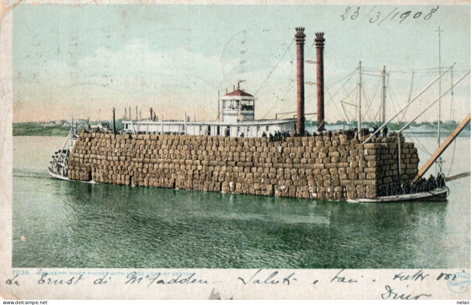 MISSISSIPPI RIVER PACKET WITH LARGE LOAD OF COTTON - New Orleans