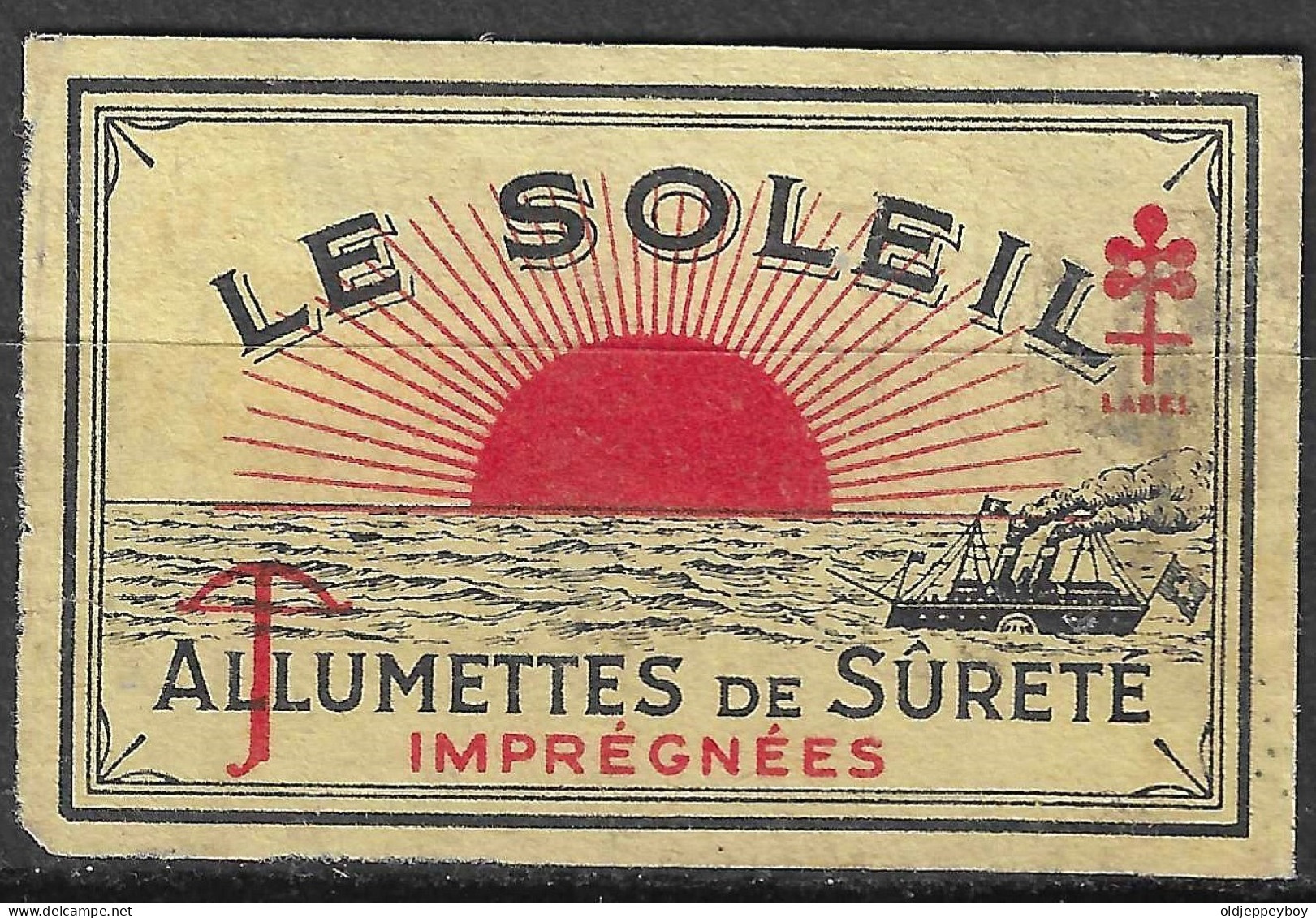 VINTAGE  Phillumeny MATCHBOX LABEL VIGNETTE LE SOLEIL ALLUMETTES DE SURETE IMPREGNEES  3.5 X 5   Cm  RARE - Zündholzschachteletiketten