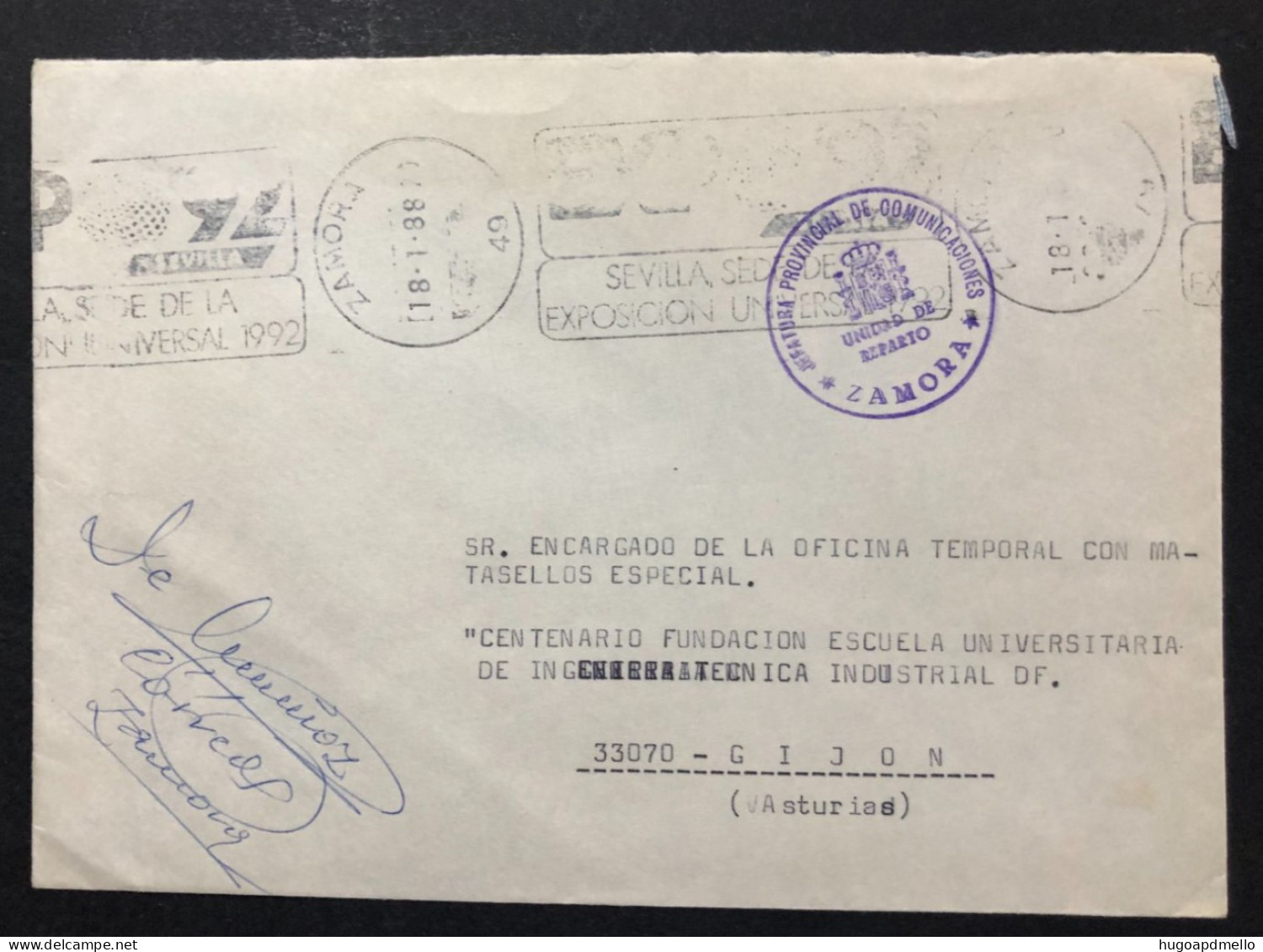 SPAIN, Cover With Special Cancellation « EXPO '92 », « ZAMORA Postmark », 1988 - 1992 – Sevilla (Spanje)