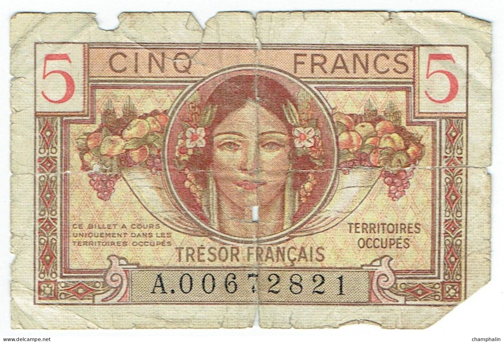 France - Billet De 5 Francs - Trésor Français - Territoires Occupés - 1947 Tesoro Francés