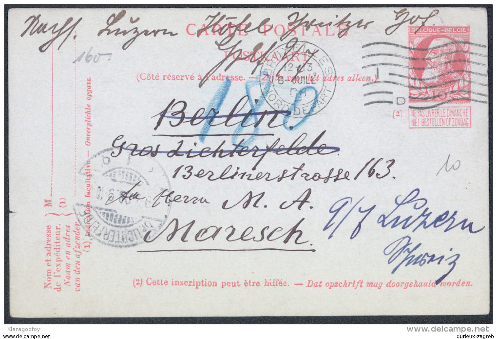 Belgium Old Postal Stationery Postcard Carte Postale Postkaart Travelled 1908 Bb - Autres & Non Classés