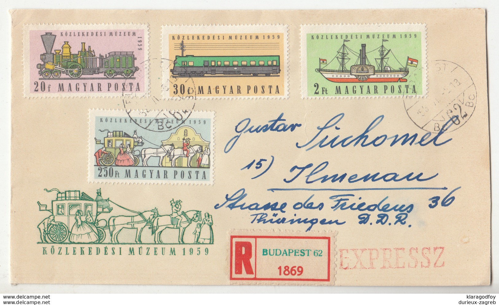 Közlekedési Múzeum 1959 Illustrated Letter Cover Registered Express Postmarked B190220 - Briefe U. Dokumente