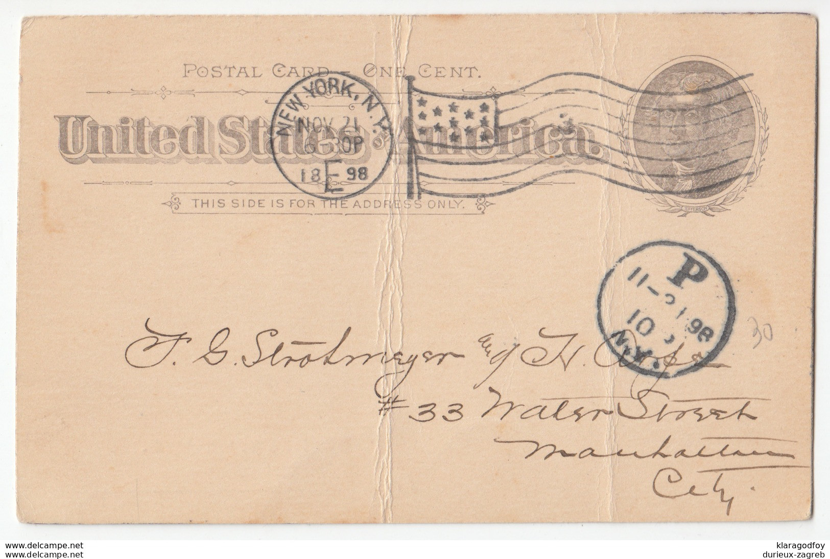 USA, George S. Holmes Postal Stationery Postcard Travelled 1898 New York Pmk B180122 - ...-1900