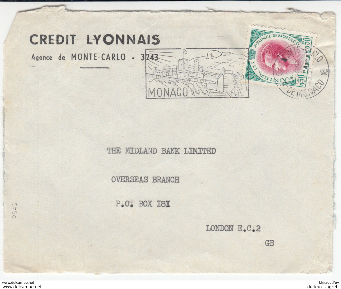 Credit Lyonnais Company Letter Cover Travelled 1962 To England Monaco Slogan Postmark B171005 - Brieven En Documenten