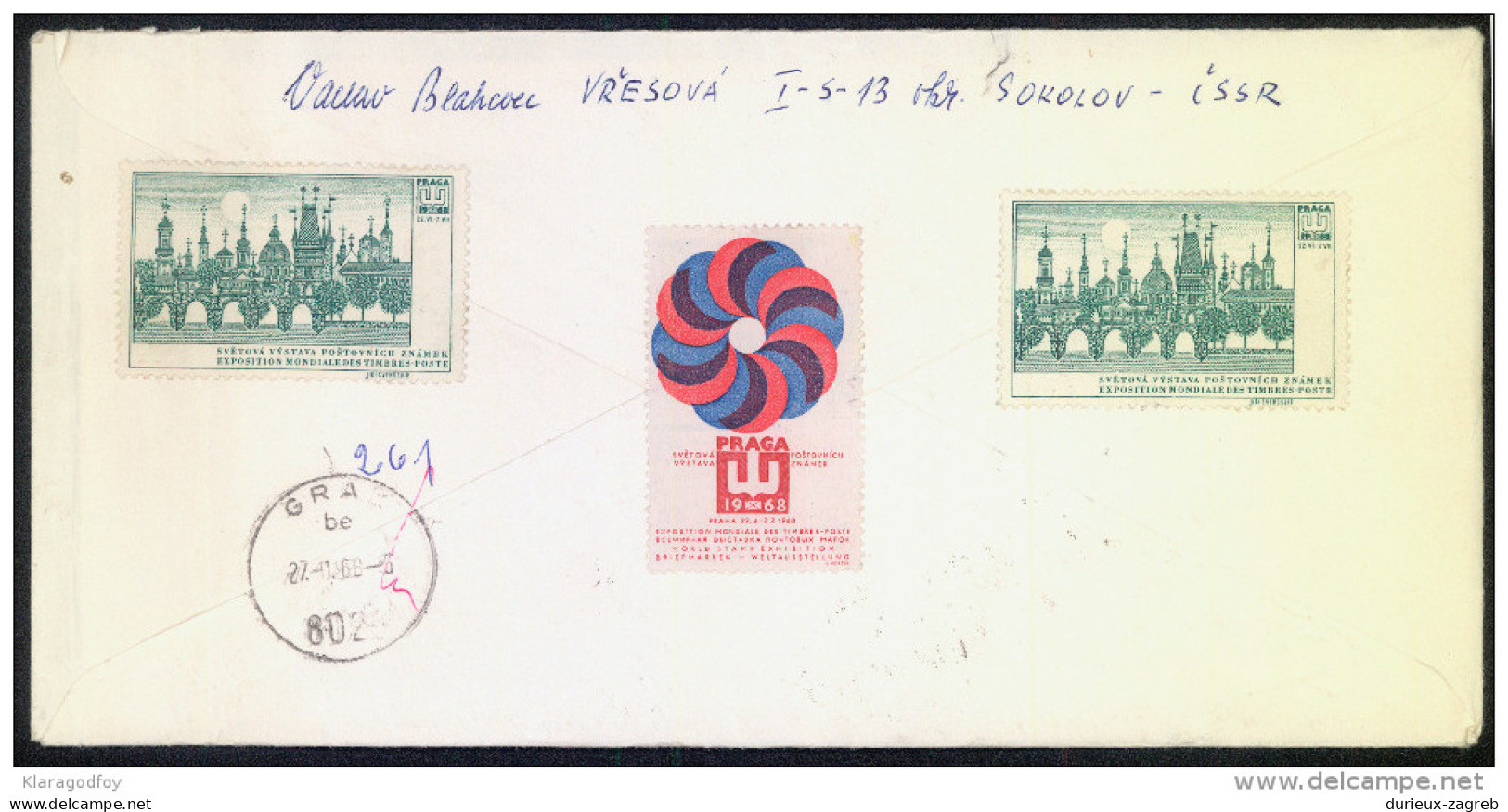 Czechoslovakia Letter Cover World Stamp Exhibition 1968 Stamp Registered Travelled 1968 Bb161028 - Cartas & Documentos