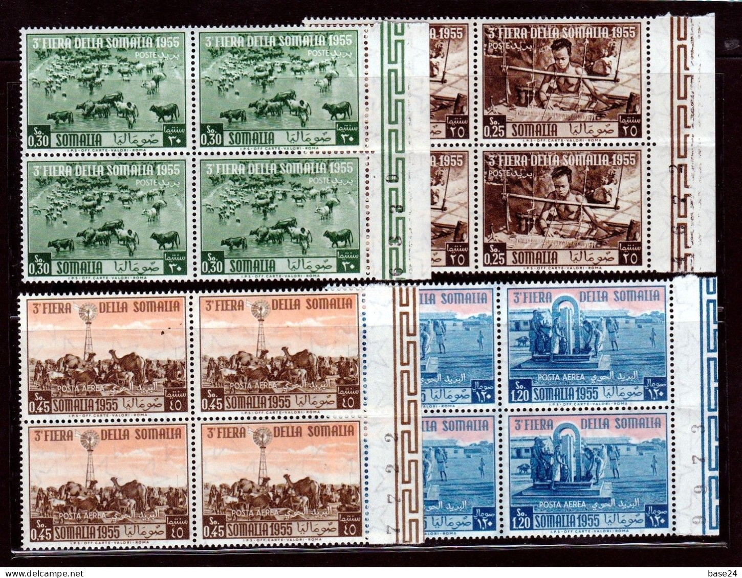 1955 Somalia AFIS III° FIERA DELLA SOMALIA 4 Serie Di 4v. (34/35 + A 32/33) MNH** In Quartina Block 4 - Somalie (AFIS)