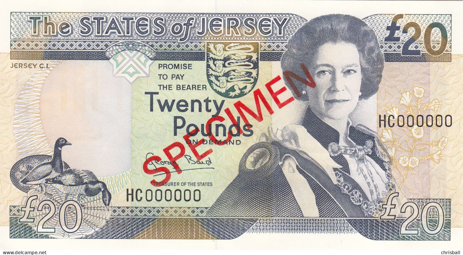 Jersey Banknote Twenty Pound (Pick 19s)  SPECIMEN Overprint Code HC/KC/LC/NC Or PC - Superb UNC Condition - Jersey