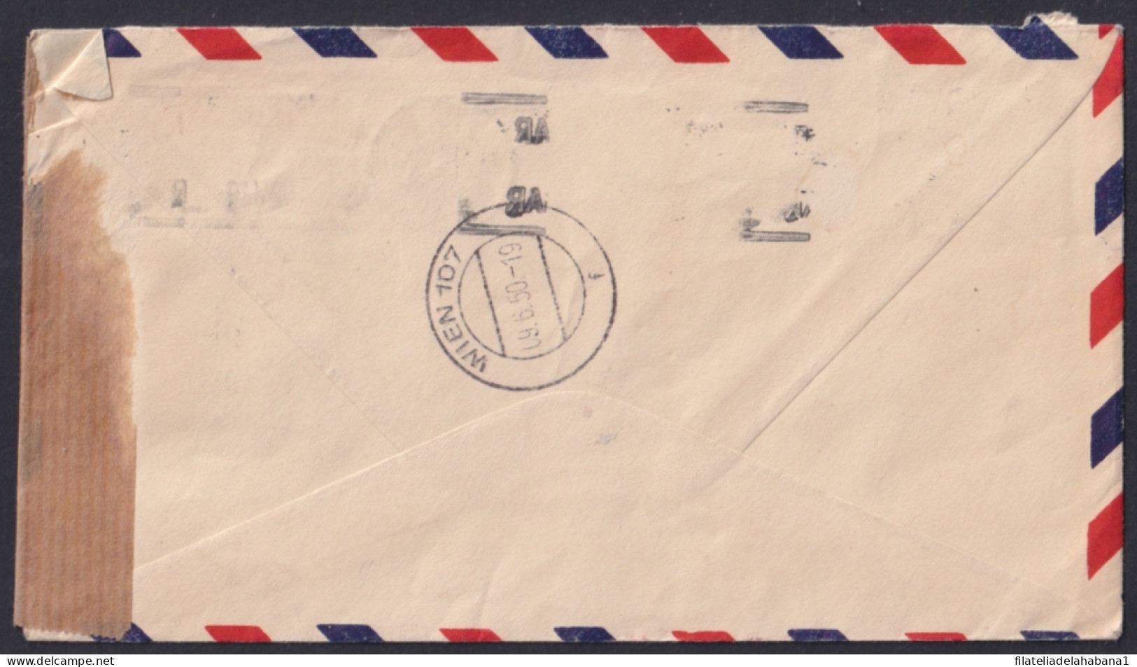 1930-H-81 CUBA REPUBLICA 1950 5c+20c AIRPLANE CENSORSHIP COVER TO AUSTRIA.  - Lettres & Documents