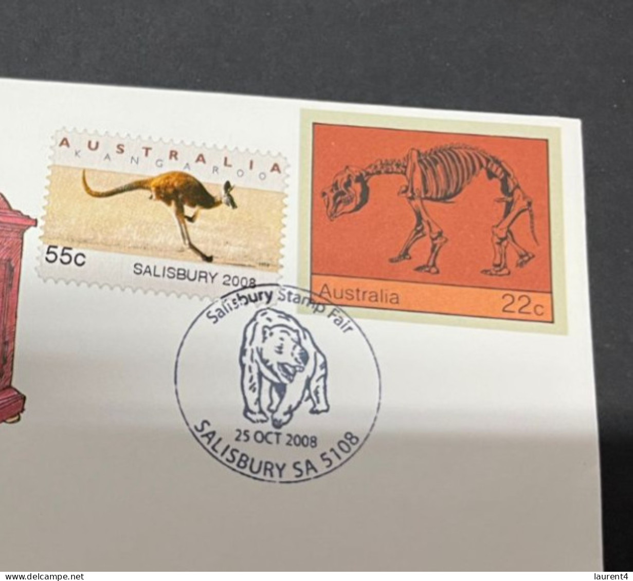 1-10-2023 (3 U 4) Australia FDC - 2008 - Salisbury 2008 Kangaroo Stamp - Dinosaur 22 Cents - Autres & Non Classés