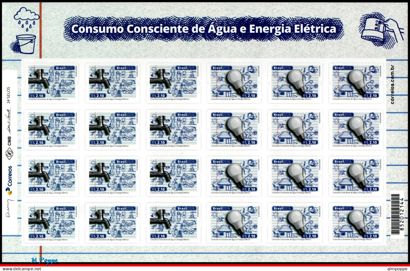 Ref. BR-V2016-07FO BRAZIL 2016 - CONSCIOUS CONSUMPTION OFWATER AND ELECTRICITY, SHEET MNH, ENVIRONMENT 24V - Blocchi & Foglietti