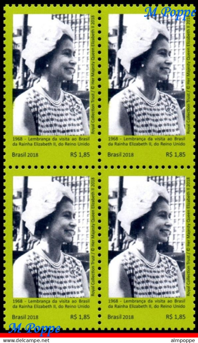 Ref. BR-V2018-11-Q BRAZIL 2018 - UNITED KINGDOM, QUEEN,1968 RECOLLECTION ELIZABETH II,BLOCK MNH, RELATIONSHIP 4V - Blocs-feuillets