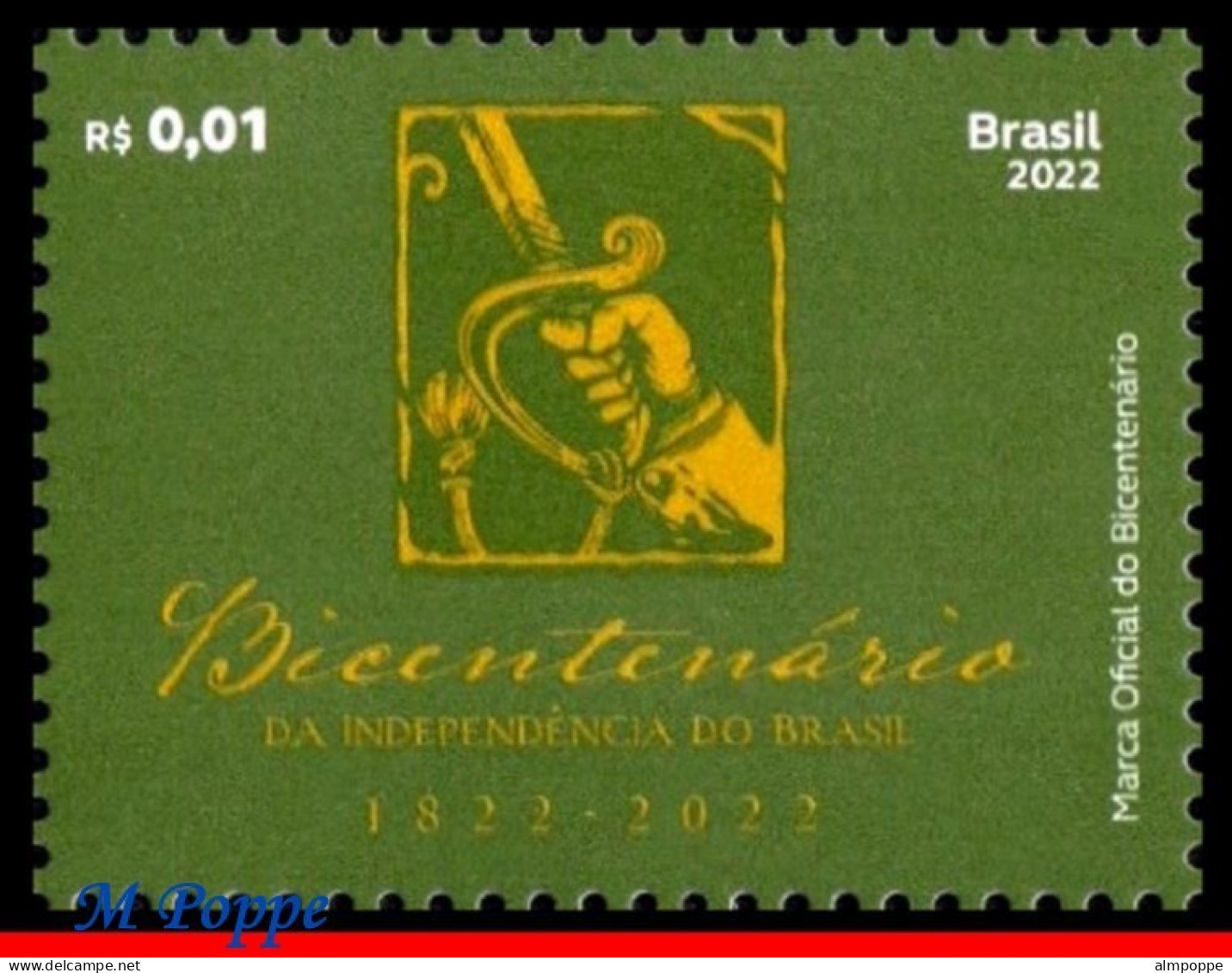 Ref. BR-V2022-07+E BRAZIL 2022 - BICENTENARY INDENPENDENCE, OFICIAL LOGO, SWORD, MNH + BROCHURE, HISTORY 1V - Nuovi