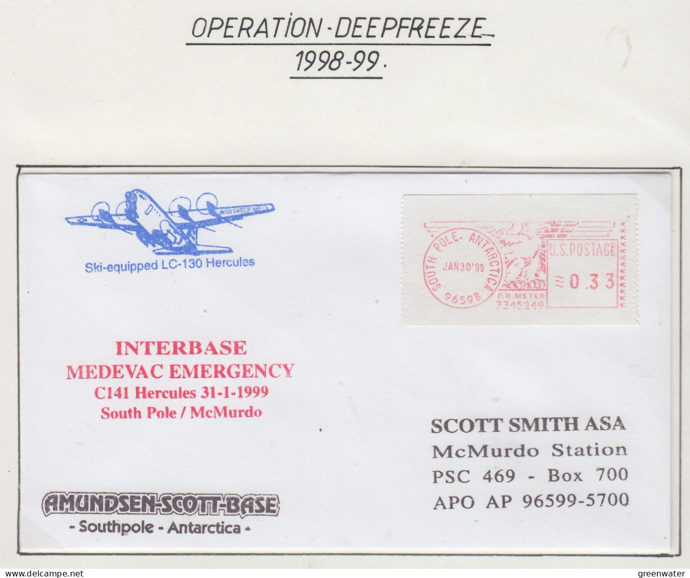 USA  Interbase Medevac Emergence South Pole To McMurdo 31.1.1999 (OD154B) - Polare Flüge