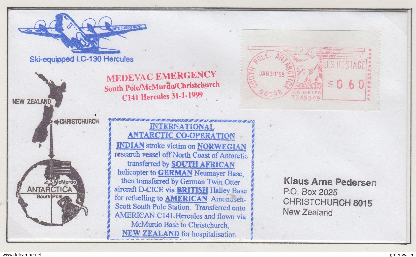 USA  Interbase Medevac Emergence South Pole-McMurdo-Christchurch 31.1.1999 (OD154C) - Poolvluchten