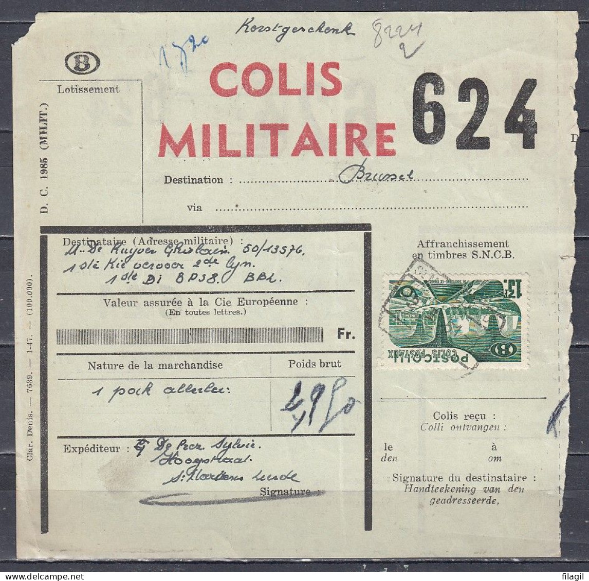 Vrachtbrief Met Stempel ST MARIA LIERDE COLIS MILITAIRE - Documents & Fragments