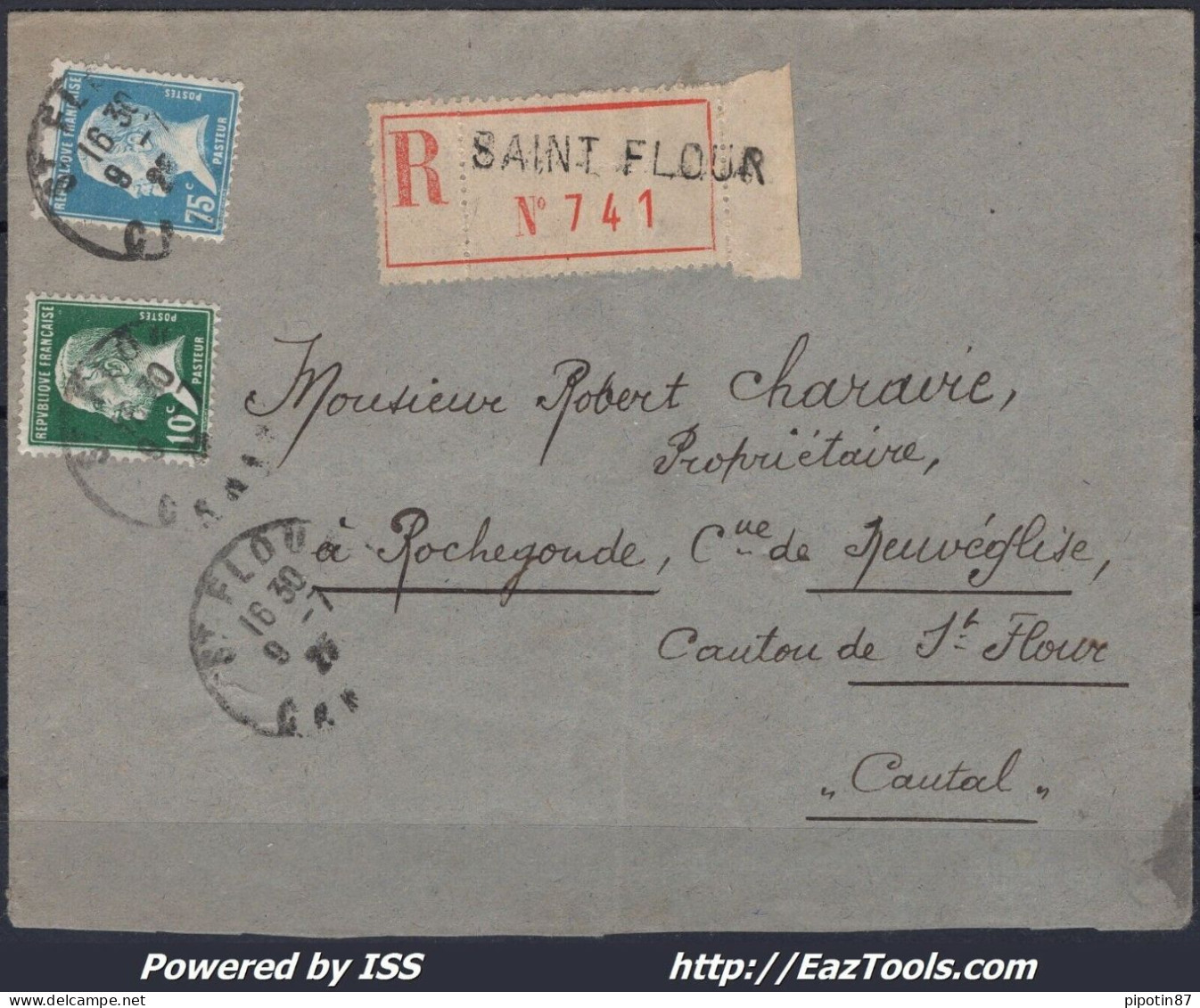 FRANCE N° 170+177 SUR LETTRE RECOMMANDEE ROCHEGOUDE DE SAINT FLOUR DU 09/07/1925 - Briefe U. Dokumente