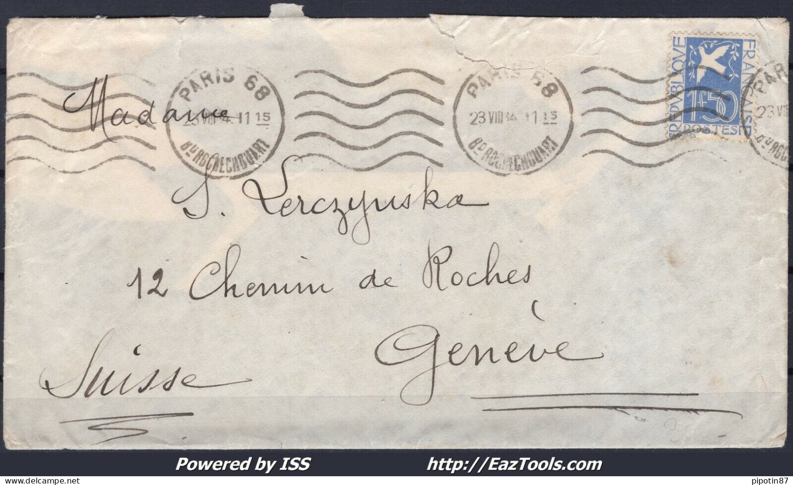 FRANCE N° 294 SEUL SUR LETTRE POUR GENEVE SUISSE DE PARIS DU 23/08/1934 A VOIR - Briefe U. Dokumente