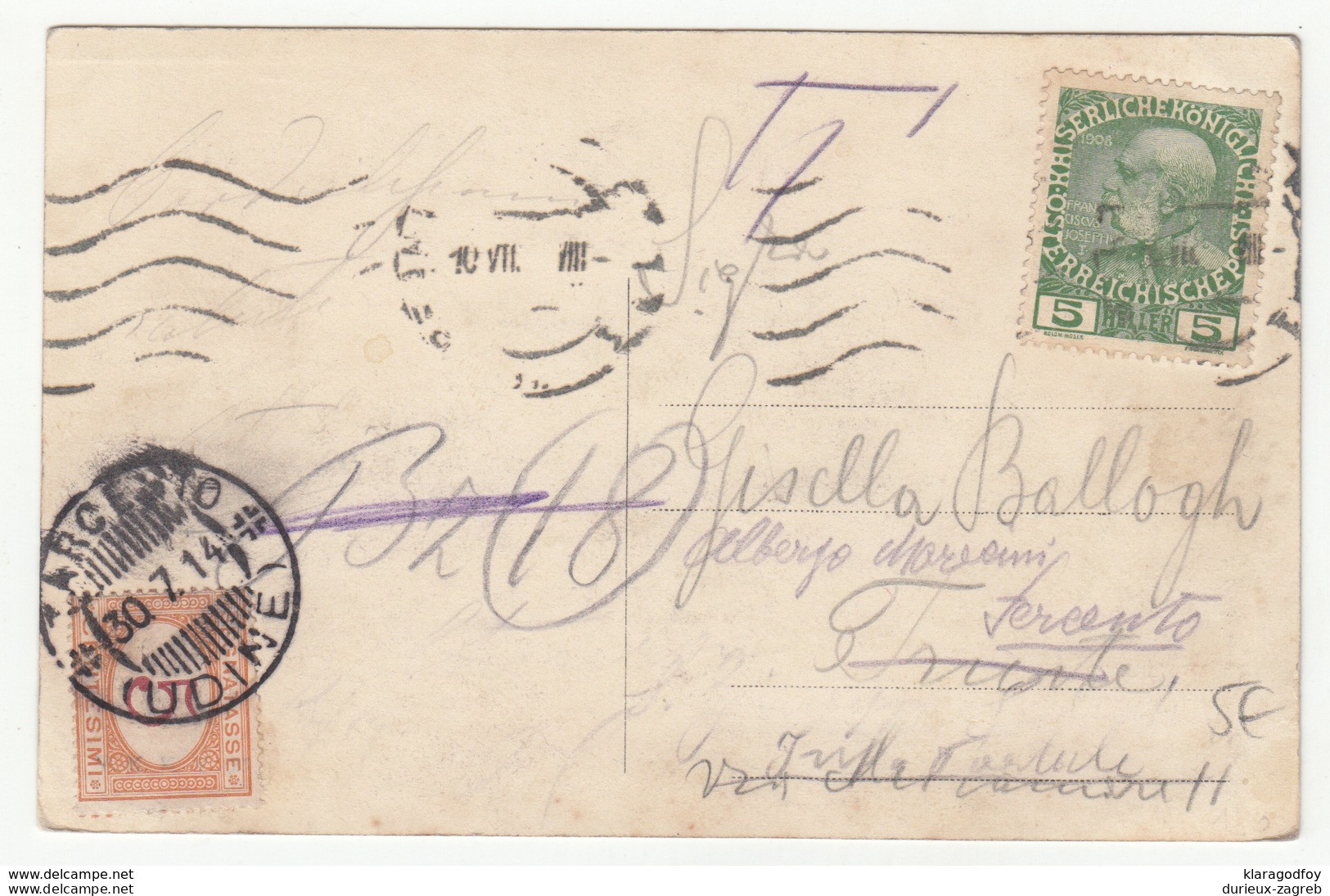 Postage Due - Porto Stamp Segnattase Udined On Prague Postcard 1914 B190715 - Postage Due