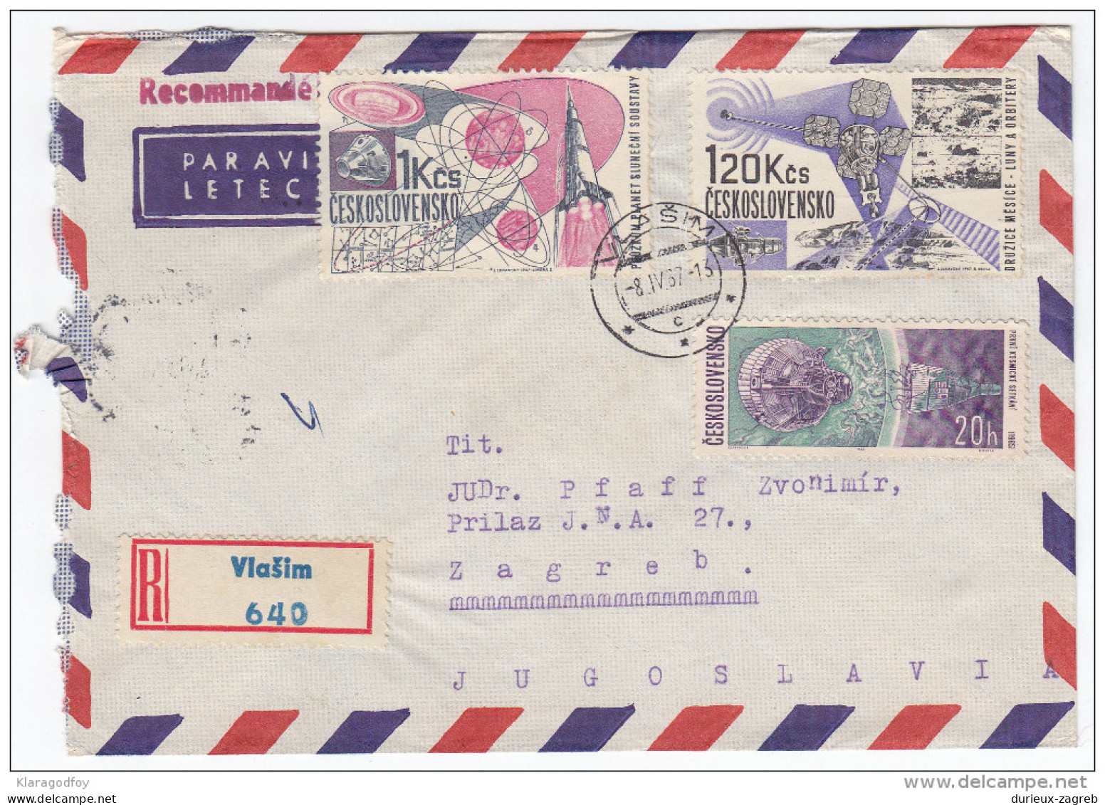 Space Stamps On Registered Air Mail Letter Cover Travelled 1967 Czechoslovakia To Yugoslavia Bb160301 - Sonstige & Ohne Zuordnung