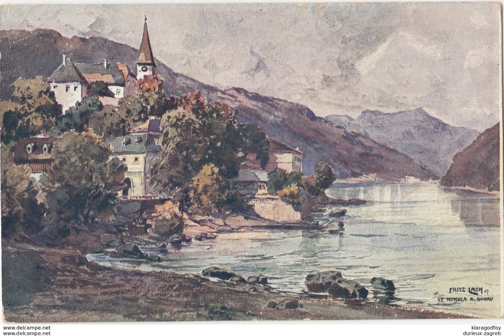 Sankt Nikola An Der Donau Painting By Fritz Lach Old Vintage Postcard Unused B170515 - Perg