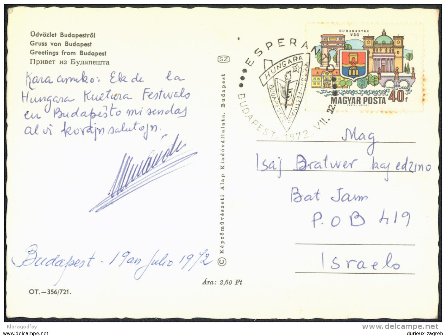 Esperanto Hungary 1972 Special Postmark On Budapest Postcard Bb150915 - Esperanto