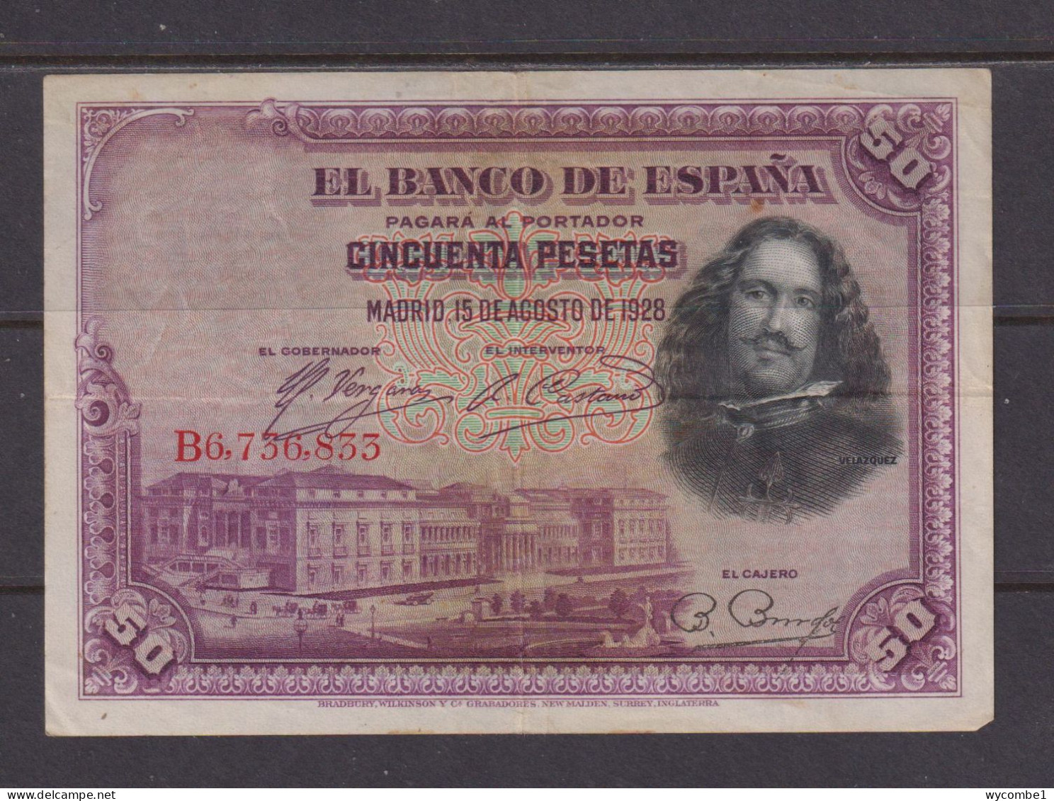 SPAIN  -  1928  50 Pesetas Circulated Banknote As Scans - 50 Pesetas