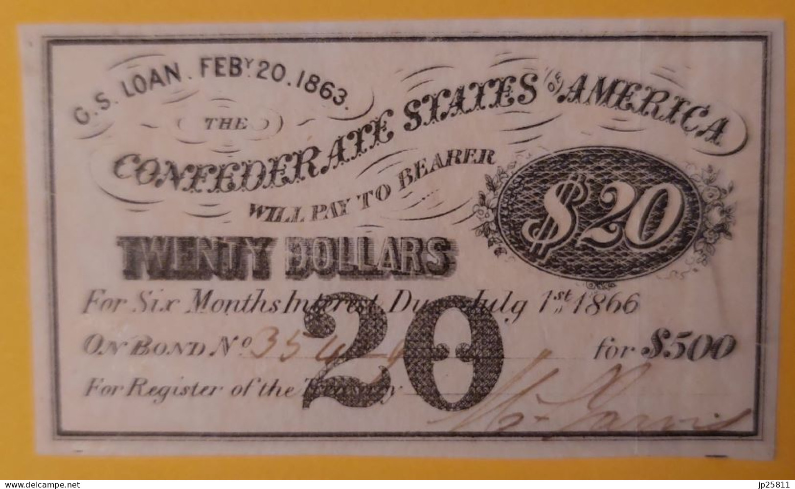 Confederate States 20 Dollars 1863 Coupon Money - Confederate Currency (1861-1864)