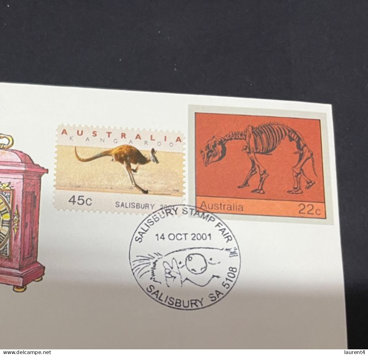 2-10-2023 (3 U 10) Australia FDC - 2001 - Salisbury Kangaroo Stamp - Dinosaur 22 Cents - Andere & Zonder Classificatie