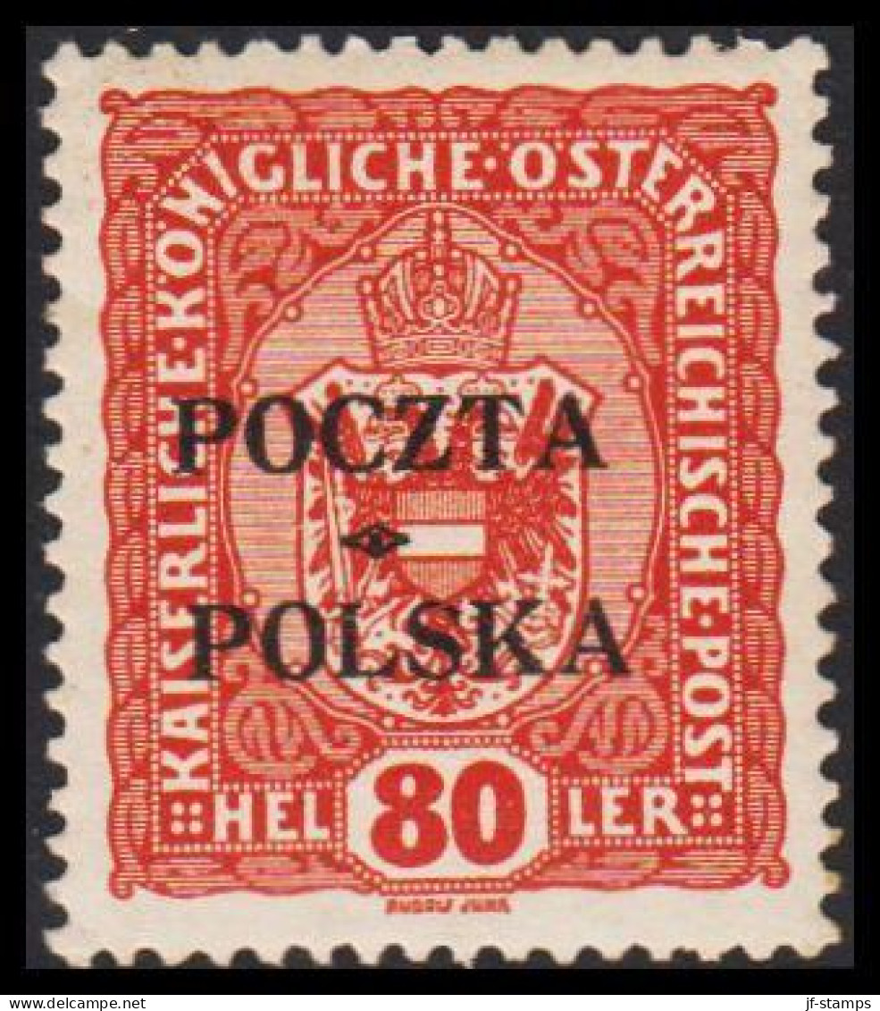 1919. POLSKA. POCZTA POLSKA  / ÖSTERREICH 80 HELLER. Hinged. (Michel 41) - JF536496 - Neufs