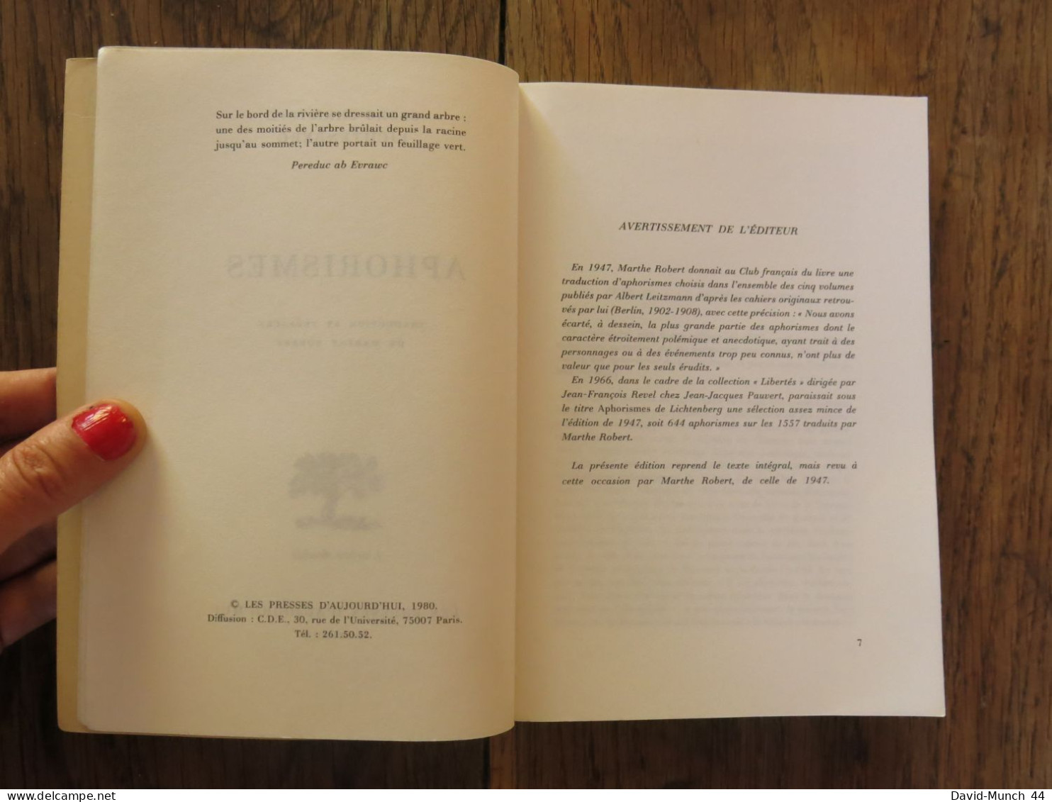 Aphorismes De Georg Christoph Lichtenberg. L'arbre Double, Les Presses D'Aujourd'hui. 1980 - Autores Franceses