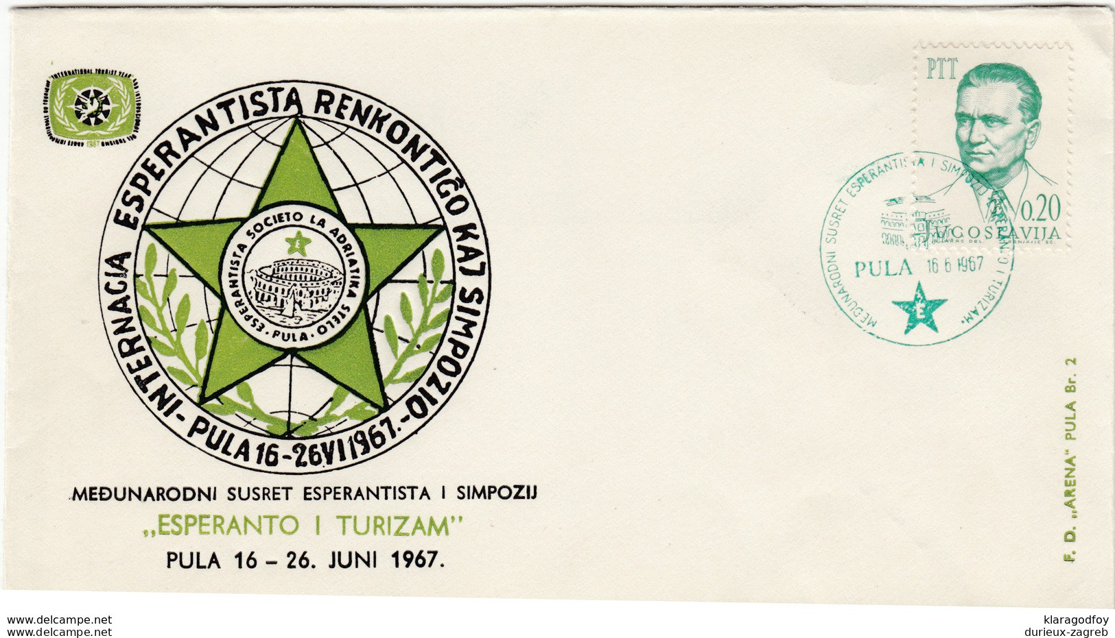 Yugoslavia Esperanto And Turism Simpozium Pula 1967 Special Cover And Postmark Bb161128 - Esperanto