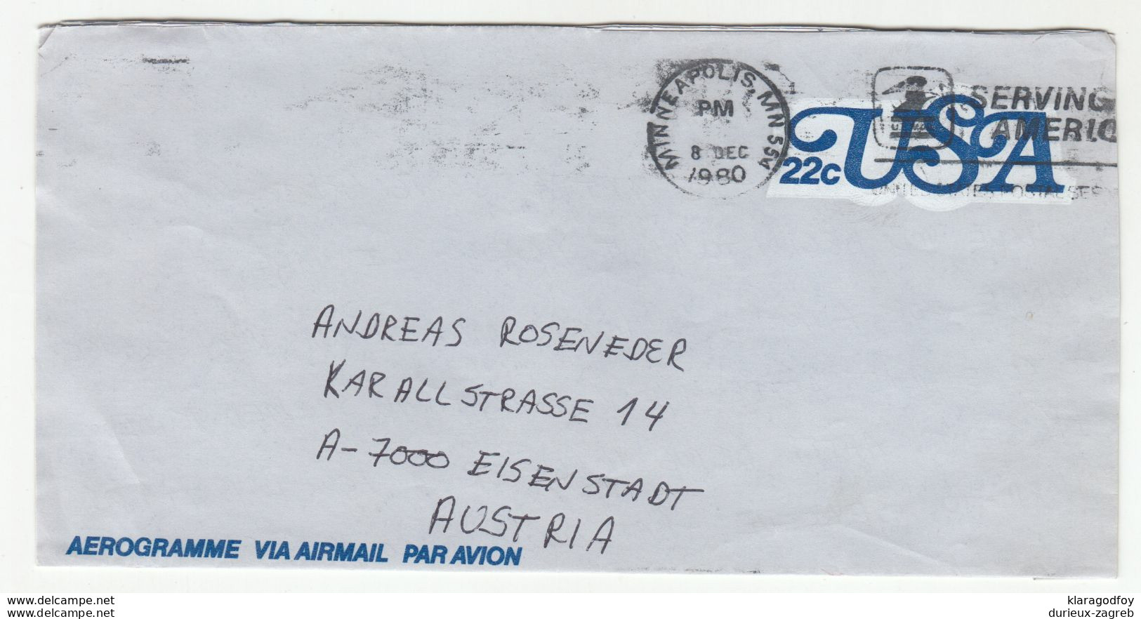 UC51, Postal Stationery Aerogramme 1980 Minneapolis Pmk B200901 - 1961-80