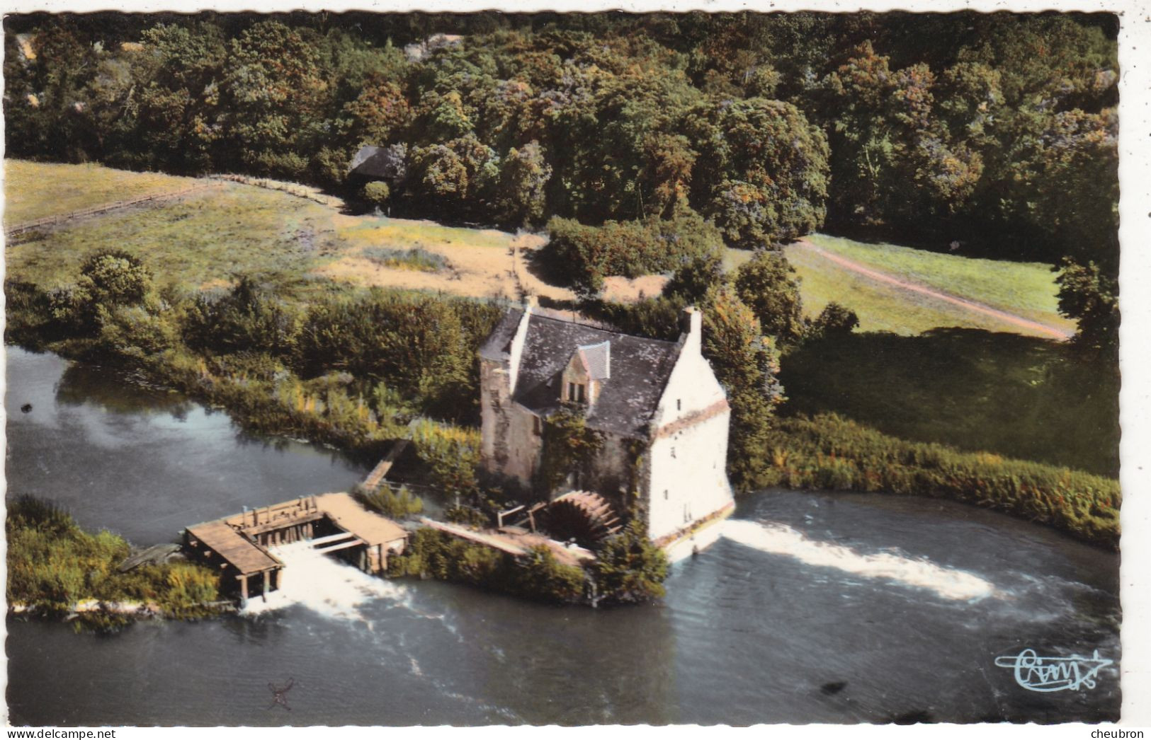 72. LUCHE PRINGE. CPA . VUE AERIENNE. MOULIN DE MERVE. ANNEES 50 COULEUR. + TEXTE.. - Luche Pringe